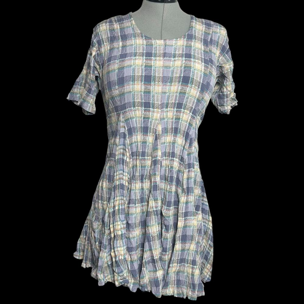 Vintage Starina Colorful Pastel Plaid Short Sleeve Dress Size S